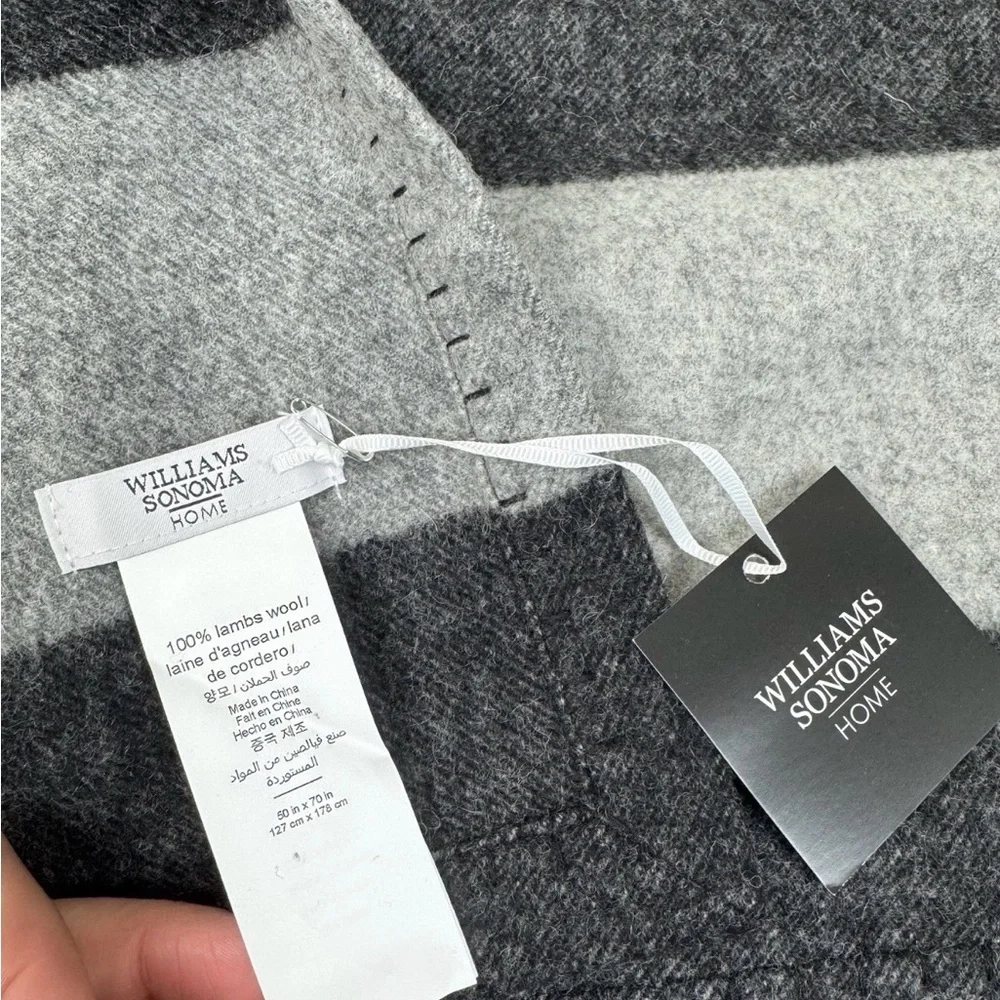 Williams Sonoma Lambswool Throw Blanket Gray Tan Multi 50x70